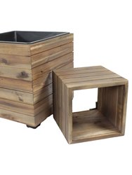 2-Piece Acacia Square Planter Boxes With Liners