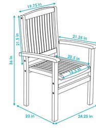 2 Solid Teak Wood Stackable Outdoor Dining Armchair