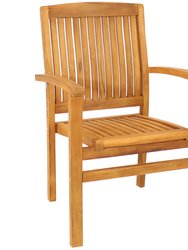 2 Solid Teak Wood Stackable Outdoor Dining Armchair - Light Brown