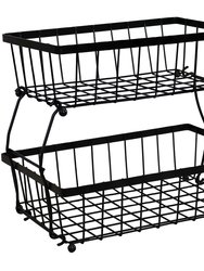 2-Tier Metal Wire Collapsible Tabletop Storage Basket - Black