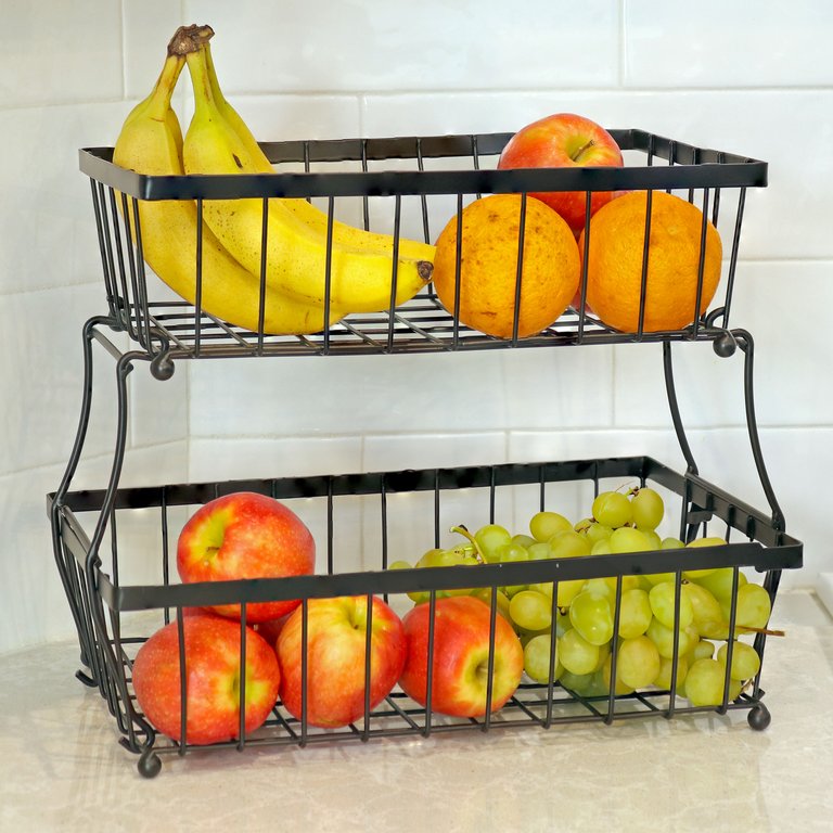 2-Tier Metal Wire Collapsible Tabletop Storage Basket - Black