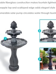 2-Tier Solar Power Outdoor Water Fountain with Battery 46" Pineapple Black