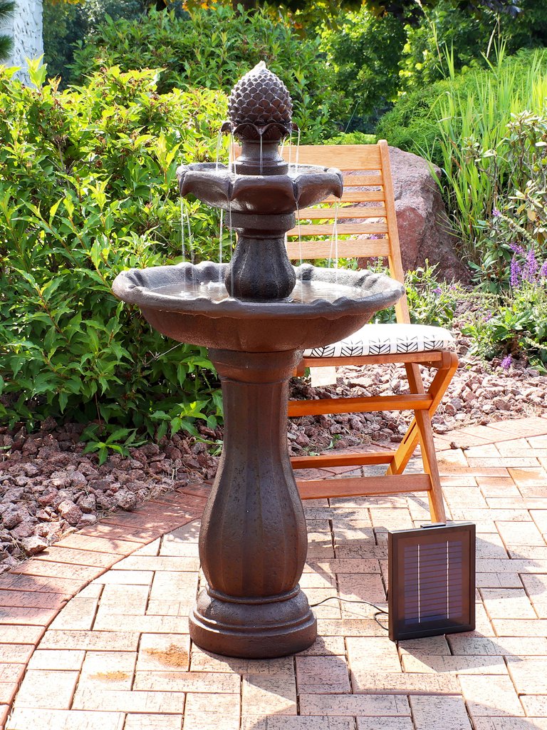 2-Tier Solar Power Outdoor Water Fountain with Battery 46" Pineapple Black