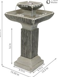 2-Tier Square Bird Bath Outdoor Water Fountain 25" Feature with LEDs
