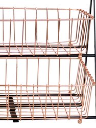 2-Tier Wire Storage Basket With Handle For Countertop - Copper