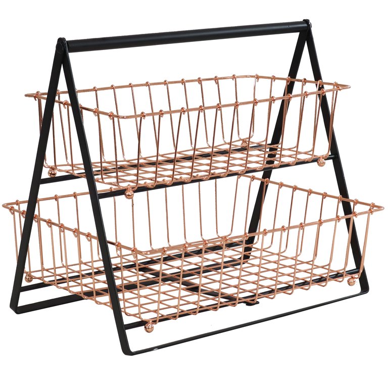 2-Tier Wire Storage Basket With Handle For Countertop - Copper
