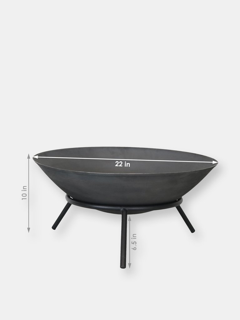 22" Fire Pit Cast Iron with Steel Finish Raised Portable Fire Bowl