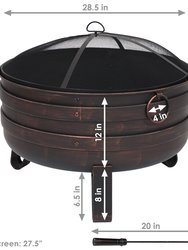 24" Steel Cauldron Fire Pit With Spark Screen And Cover - Bronze