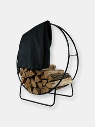 24in Steel Firewood Log Hoop Rack Holder with Black Weather-Resistant PVC Cover