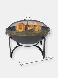 26" Fire Pit Steel Contemporary Design with Handles and Spark Screen - Black