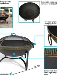 26" Fire Pit Steel Contemporary Design with Handles and Spark Screen