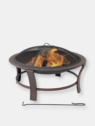 29-Inch Elevated Round Fire Pit Bowl with Stand Set - Brown