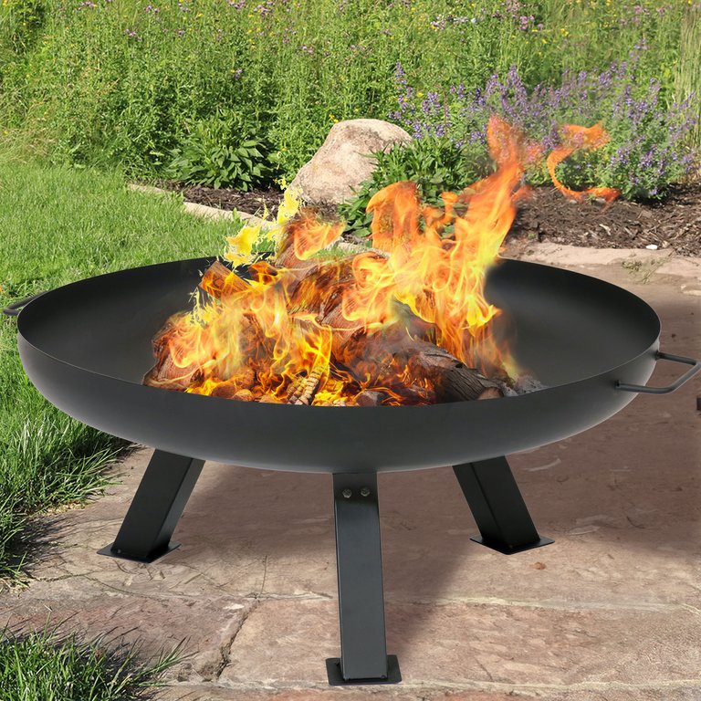 29.25" Rustic Steel Tripod Fire Pit With Protective Cover - Black