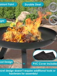 29.25" Rustic Steel Tripod Fire Pit With Protective Cover - Black