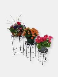3-Piece Metal Iron Plant Stand Set with Scroll Design
