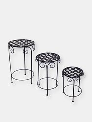 3-Piece Metal Iron Plant Stand Set with Scroll Design - Black
