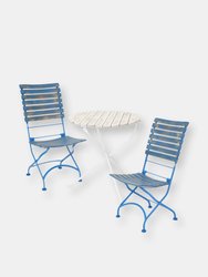 3-Piece Patio Bistro Furniture Set Wooden Folding Outdoor Table Blue Chairs - Blue