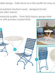 3-Piece Patio Bistro Furniture Set Wooden Folding Outdoor Table Blue Chairs