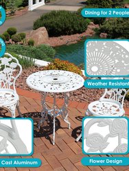 3-Piece White Flower Designed Cast Aluminum Patio Furniture Bistro Set