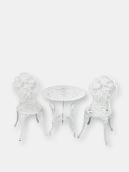 3-Piece White Flower Designed Cast Aluminum Patio Furniture Bistro Set - White