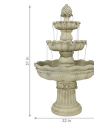 3-Tier Pineapple Outdoor Water Fountain White Finish Patio Feature