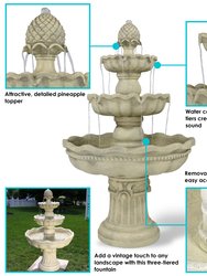 3-Tier Pineapple Outdoor Water Fountain White Finish Patio Feature