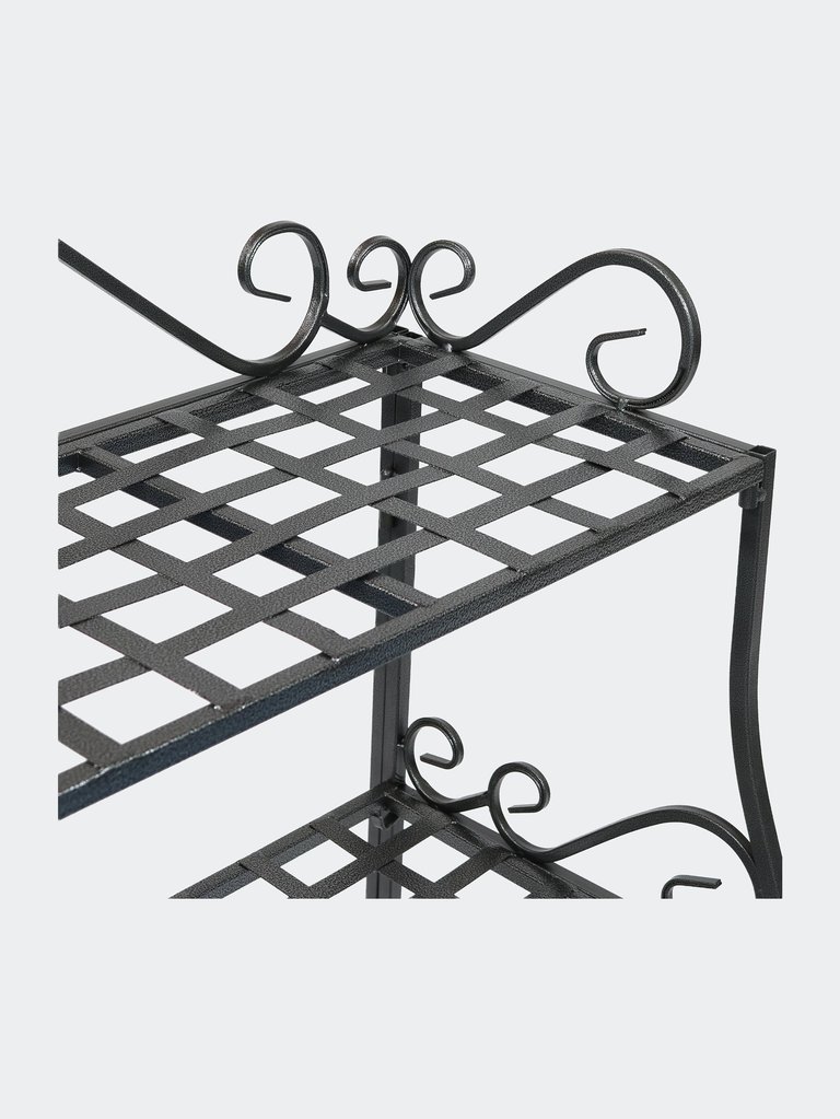 3-Tier Plant Stand Iron Metal Shelves with Decorative Scroll Edging