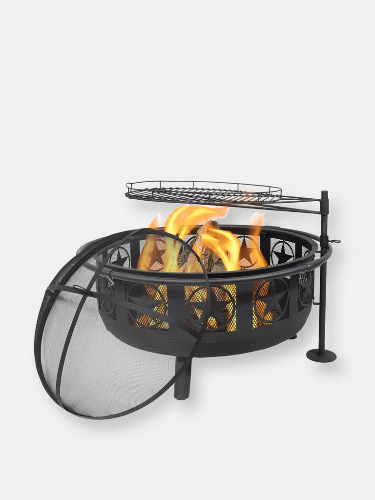 30" Fire Pit Black Steel All Star with Cooking Grate and Spark Screen - Black