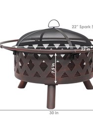 30" Fire Pit Steel with Bronze Finish Crossweave with Spark Screen