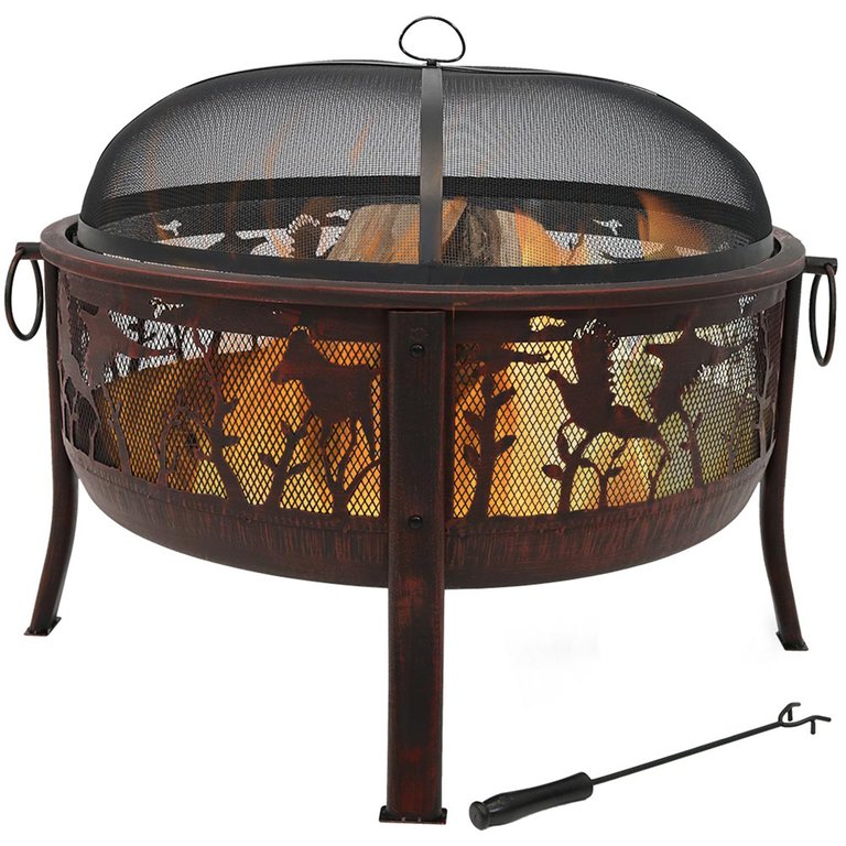 30" Pheasant Hunting Steel Fire Pit With Spark Screen - Bronze - Bronze