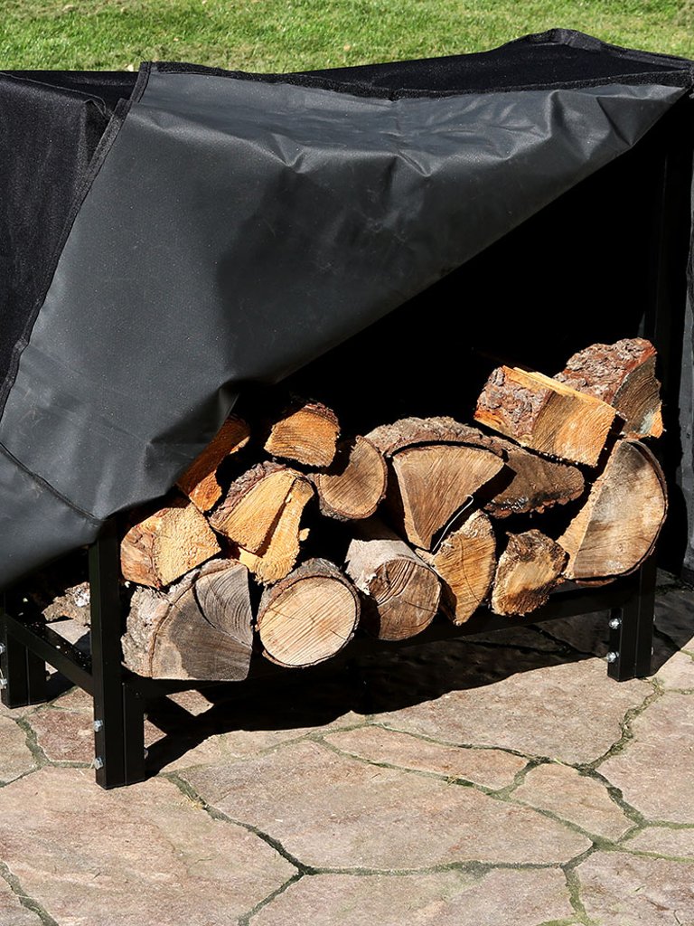 30" Steel Firewood Rack Log Holder with Black PVC Cover Storage Accessory