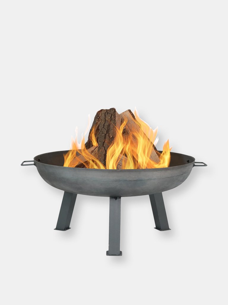 34" Fire Pit Cast Iron with Steel Finish Wood-Burning Fire Bowl - Grey