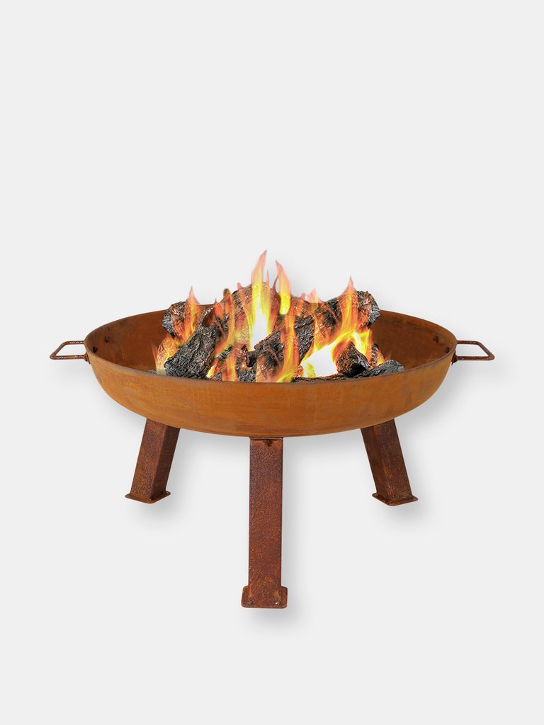 34" Fire Pit Cast Iron with Steel Finish Wood-Burning Fire Bowl - Brown
