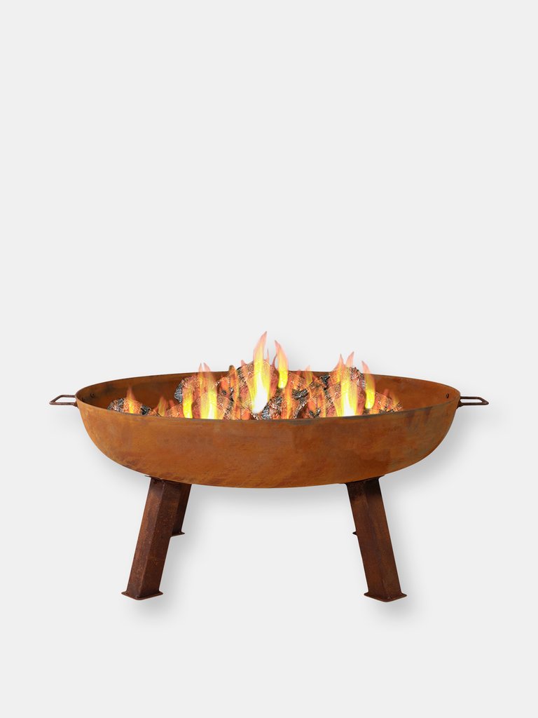 34" Fire Pit Cast Iron with Steel Finish Wood-Burning Fire Bowl - Brown