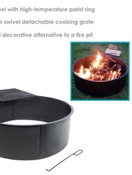 34" Wood Burning Fire Ring Steel with Rotating Cooking Grate and Poker