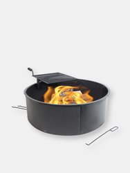 34" Wood Burning Fire Ring Steel with Rotating Cooking Grate and Poker - Black