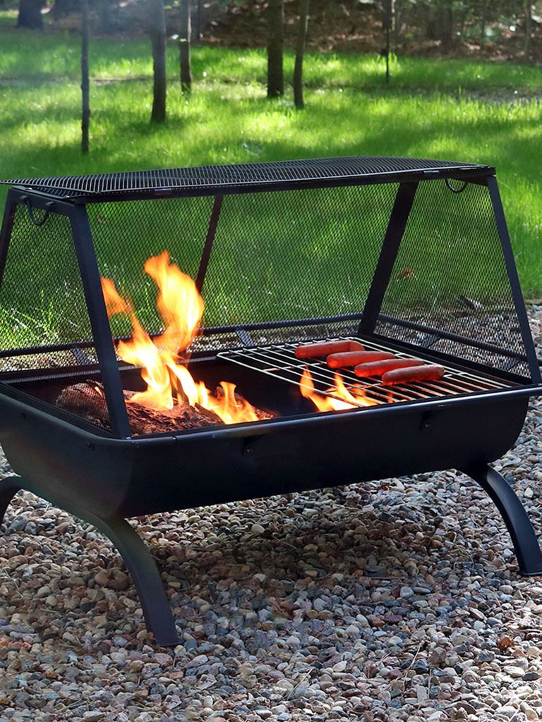 36" Fire Pit Steel Northland Grill with Spark Screen and Vinyl Cover