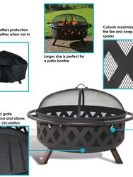 36" Fire Pit Steel With Black Finish Crossweave With Spark Screen