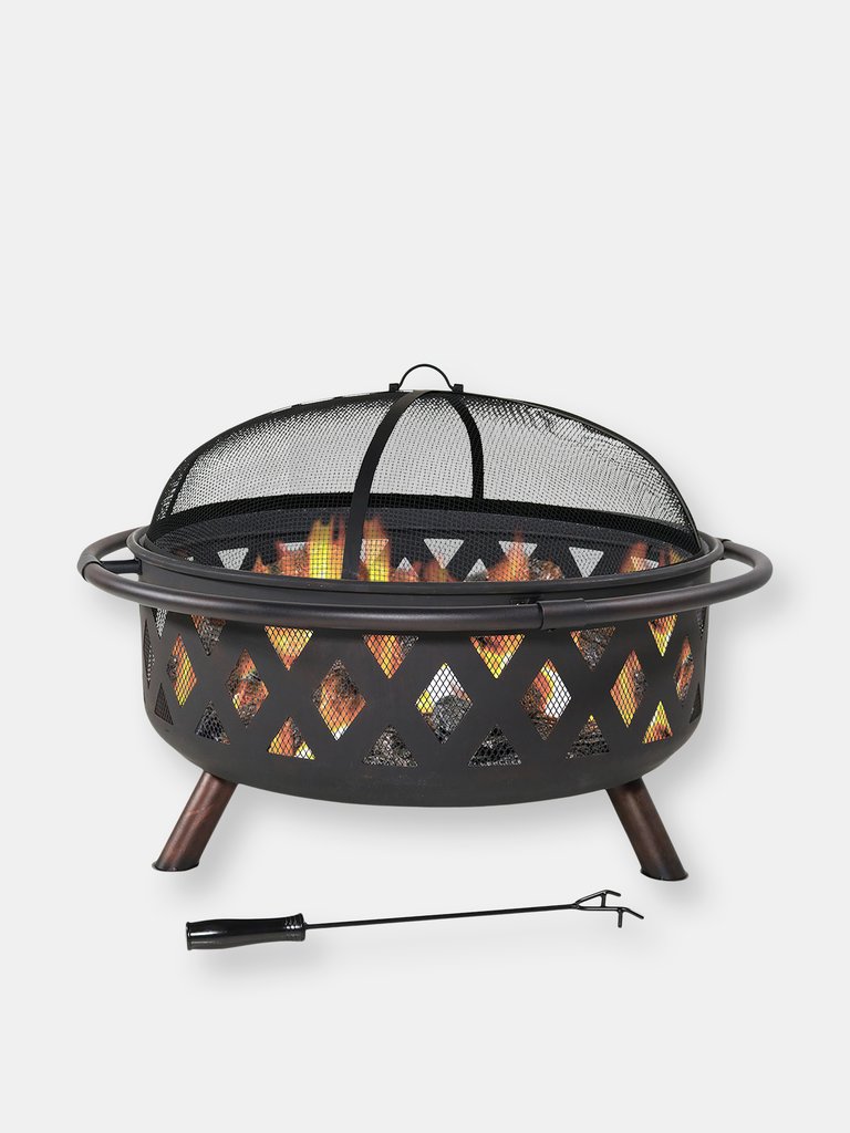 36" Fire Pit Steel With Black Finish Crossweave With Spark Screen - Black