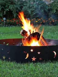 36" Wood-Burning Fire Ring Black Steel with Die-Cut Stars and Moons