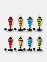 4-Pack Tabletop Patio Torches Metal Swirl Multi-Colored Glass Outdoor Lawn Decor - Multi