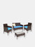 4-Piece Patio Rattan Conversation Furniture Set Patio Garden Navy Blue Cushions - Brown