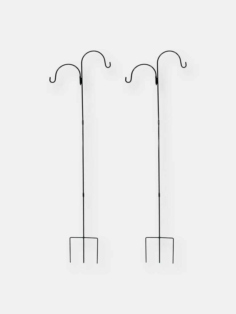 48" Durable Powder-Coated Steel Double Shepherd Hook Hanger - Set of 2 - Black