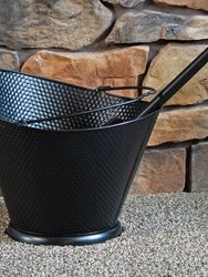 5-Gallon Iron Ash Bucket With Shovel And Brush - Black