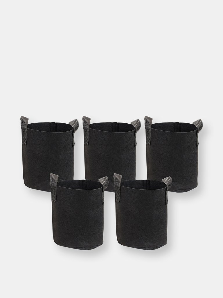 5-Pack Garden Grow Bags with Handles - Non-Woven Fabric - Black