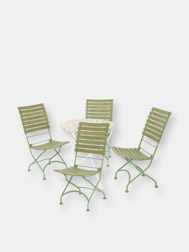 5-Piece Patio Bistro Furniture Set Wooden Folding Outdoor Table Blue Chairs - Green