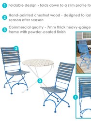 5-Piece Patio Bistro Furniture Set Wooden Folding Outdoor Table Blue Chairs