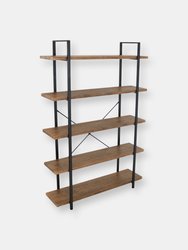 5-Shelf Bookshelf Open Bookcase Stand Storage Industrial Rustic Display Teak - Brown