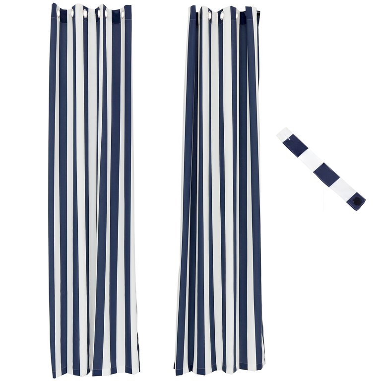 52" x 108" Indoor/Outdoor Curtains Weatherproof Patio Grommet Top Panel - Blue/White Stripe