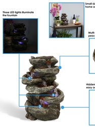 6 Tier Stone Falls Tabletop Indoor Water Fountain Feature w/ LED